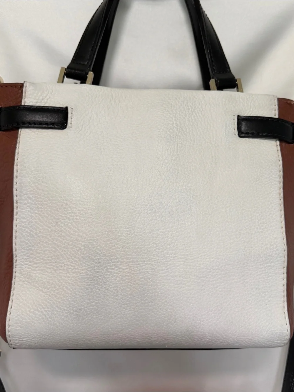 kate spade White, Black & Brown Leather Satchel with Spade Accent